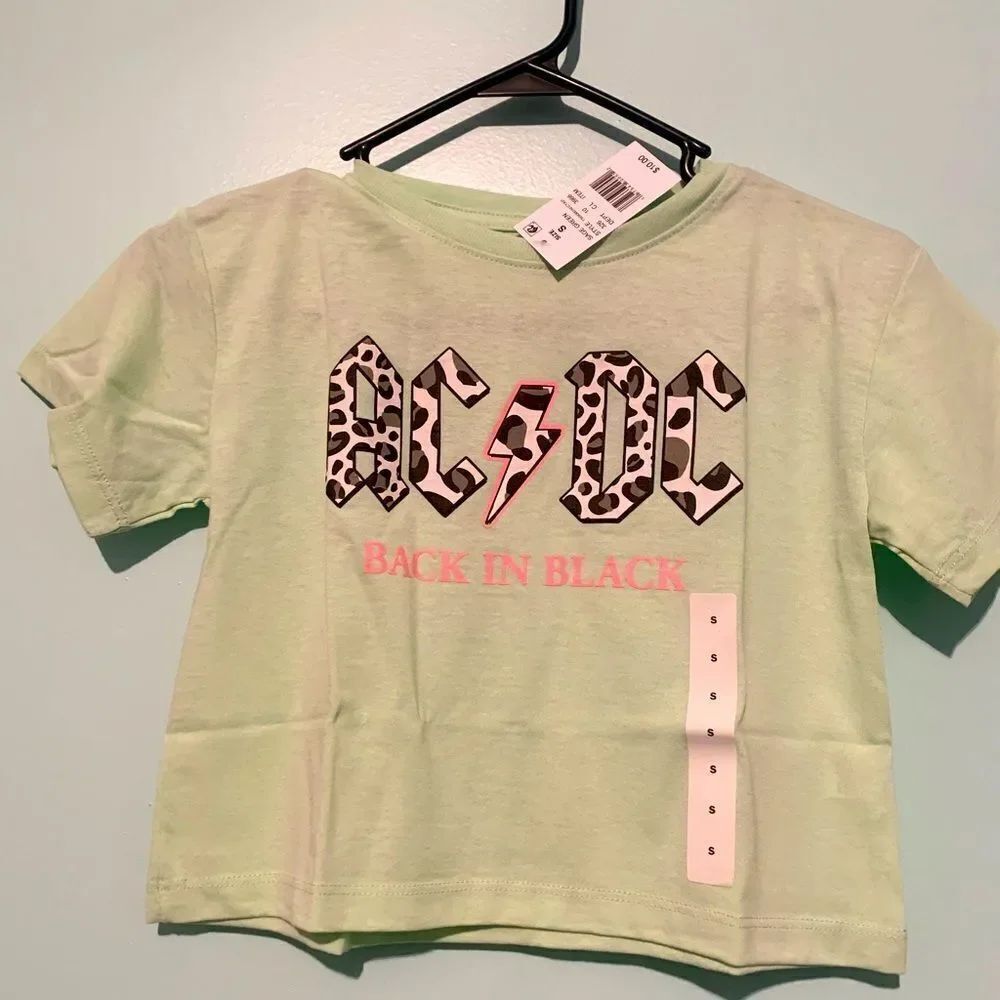 AC/DC Small Graphic Band Tee Crop Top Shirt Sage Green